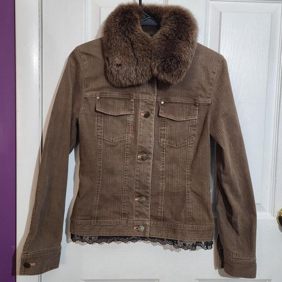 Jackets & Blazers - Vintage Brown Fox Fur Denim Jacket
